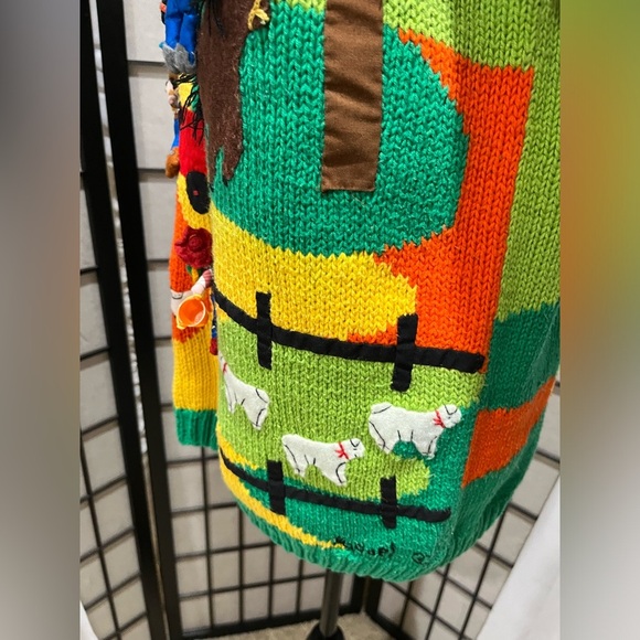 Raquel's Collection Black Knit Sweater FOLK ART. 3D FARM. VINTAGE SIZE L - Picture 10 of 11